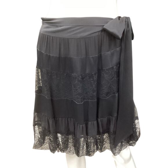 Diane Von Furstenberg Skirt Women’s SZ 8 100% Silk And Lace Attached Belt Black - Picture 1 of 6
